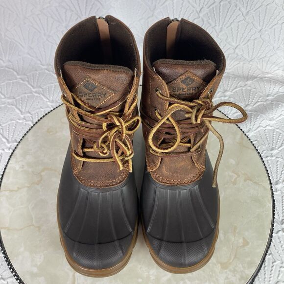 Sperry Duck Boots Womens Size 7 Black Brown Leather Outdoor Rubber Rain Booties - Picture 7 of 15